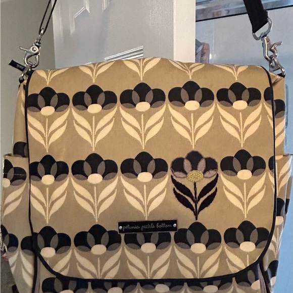 Petunia Pickle Bottom Floral Patterned Diaper Bag / Backpack in Tan & Black - Picture 8 of 10